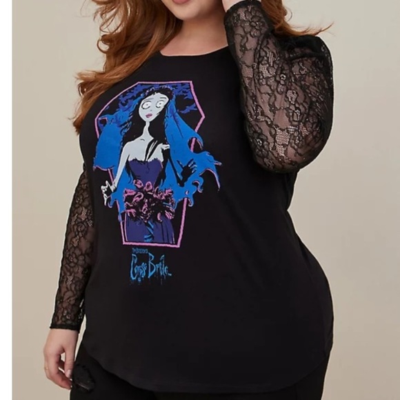 TORRID NWT WARNER BROS. CORPSE BRIDE HERITAGE COTTON PUFF SLEEVE TOP. HALLOWEEN - Picture 1 of 6